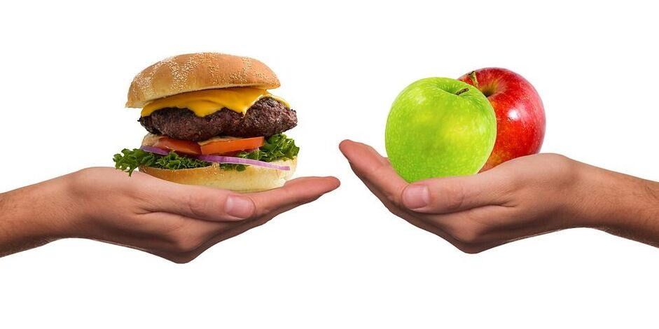 wybór między zdrową a niezdrową żywnością